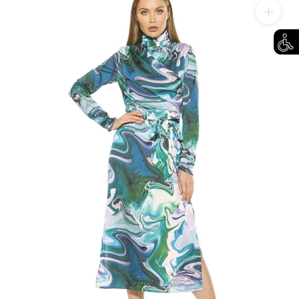 Alexia Admor emerald print mock neck midi dress, size 14